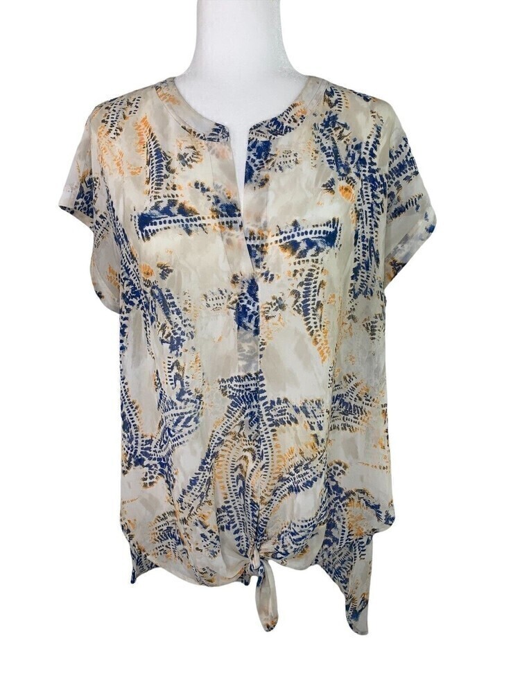 Chicos Womens Sheer Blouse Shirt Pull Over Tie Paisley Top Sz 1 / M Colo…